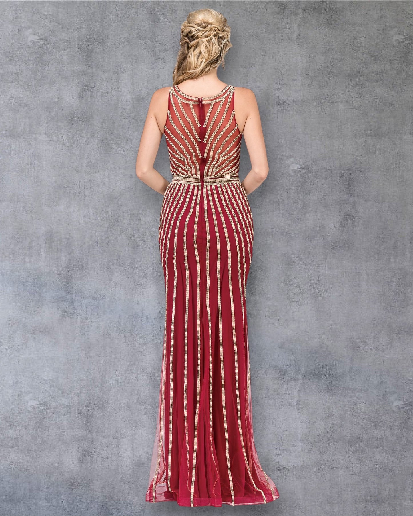 Vestido de fiesta sin mangas con estampado geométrico de lentejuelas, capa transparente y escote en V
