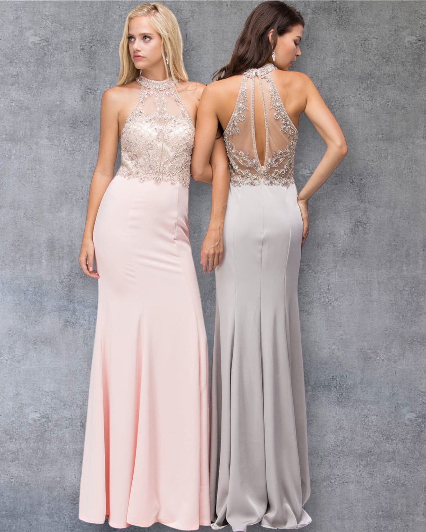 Vestido de fiesta de jersey con cuello alto, cuentas, abertura en forma de ojo de cerradura y silueta sin mangas