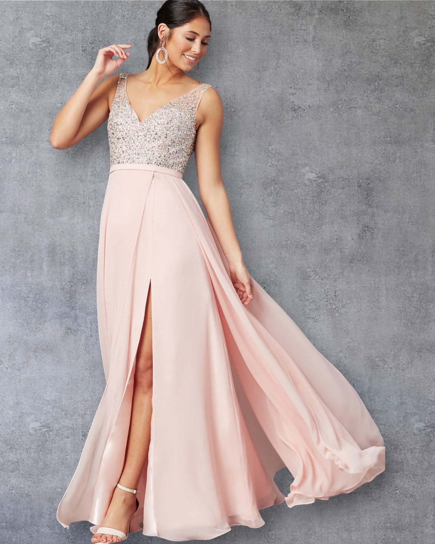Vestido de Fiesta con Top Brillante y Falda Fluida