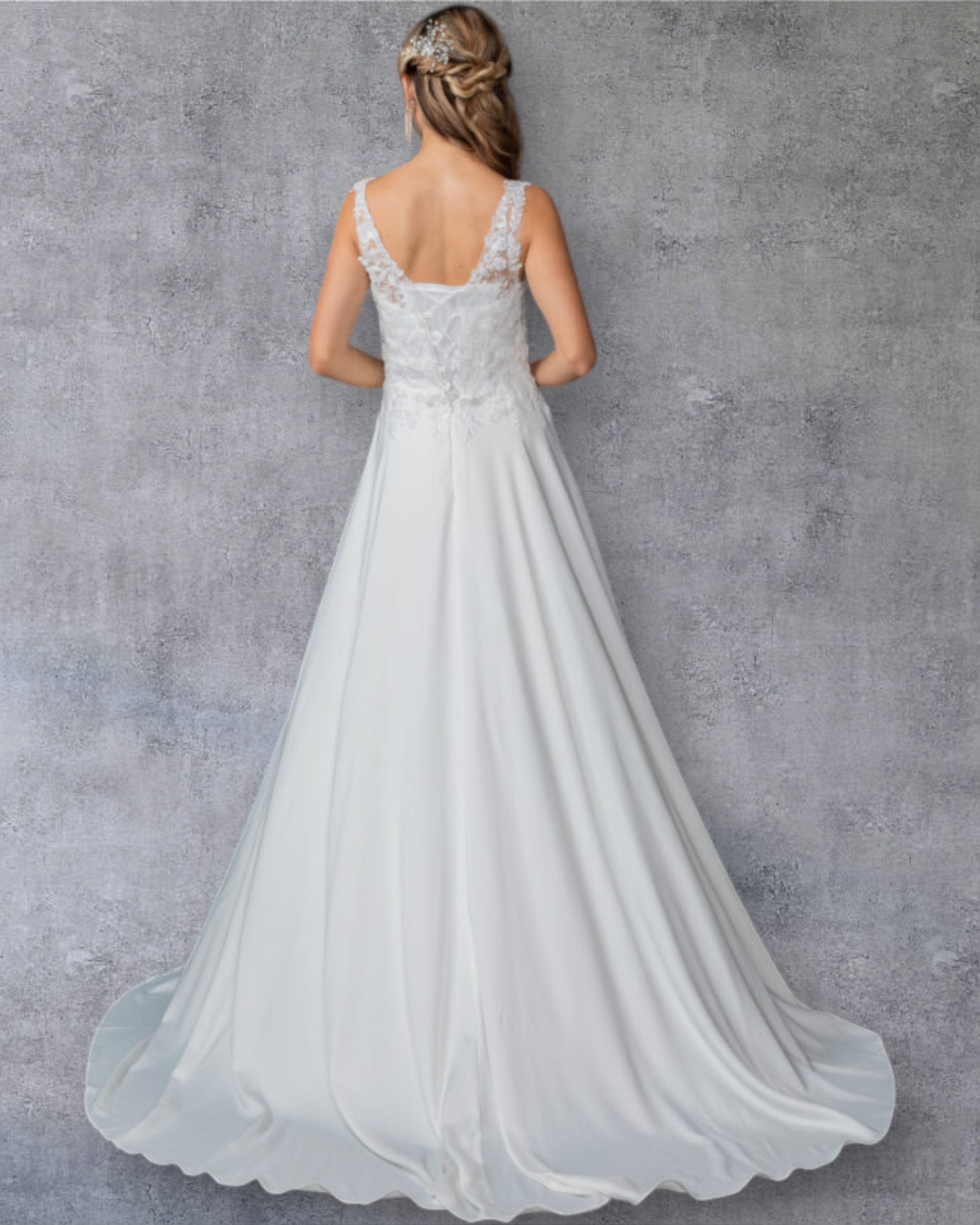 Vestido de Novia  Corte A con Encaje Floral y Escote en V