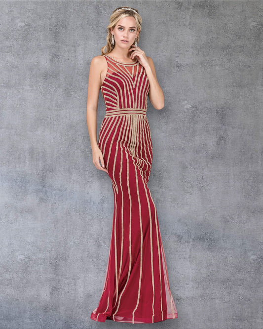 Vestido de fiesta sin mangas con estampado geométrico de lentejuelas, capa transparente y escote en V