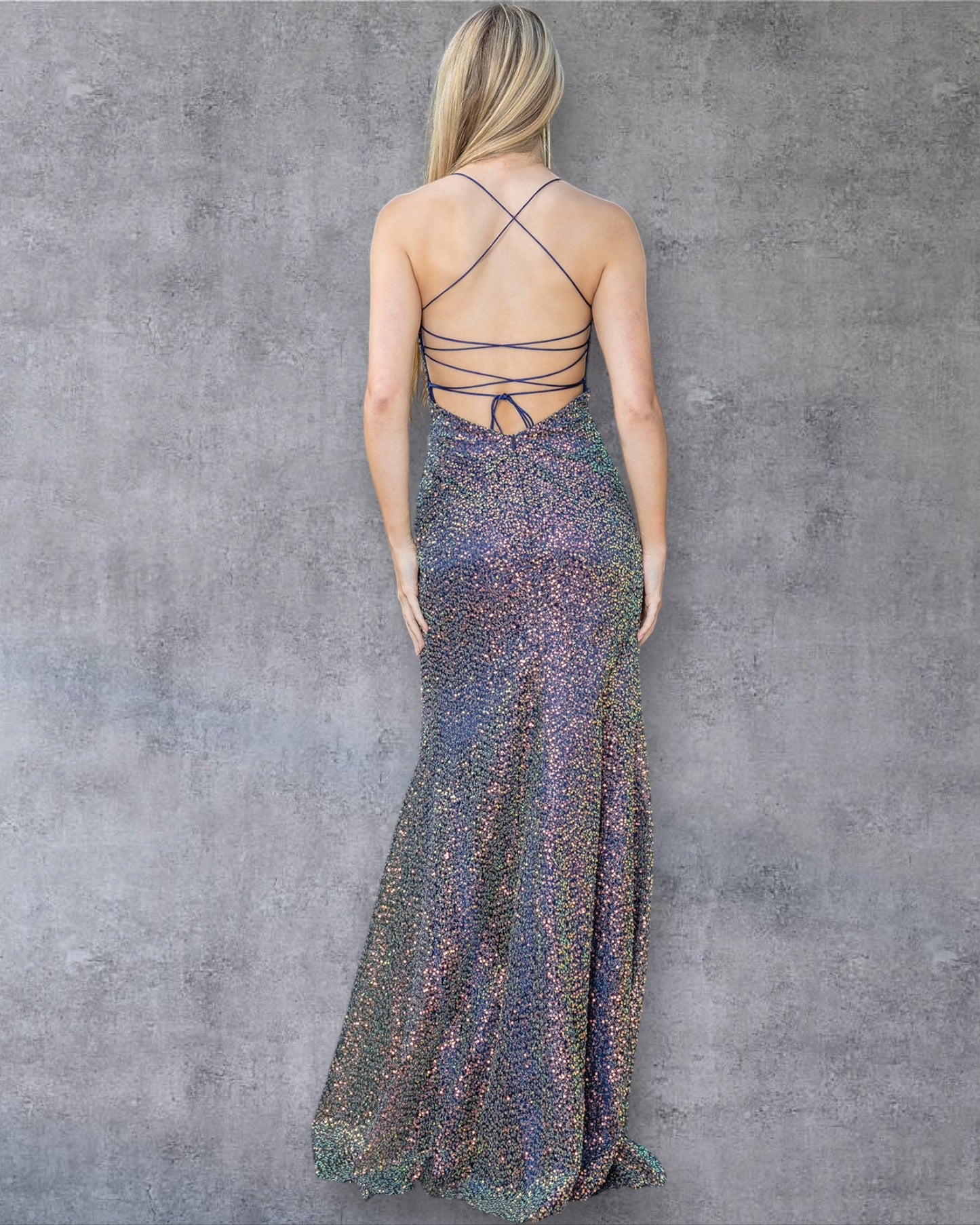 Vestido de fiesta con tirantes finos, purpurina, estilo cruzado en la parte delantera y abertura alta