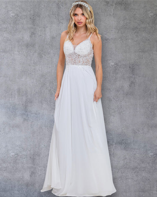 Elegante vestido de fiesta sin mangas de corte A con escote de encaje transparente y tirantes finos