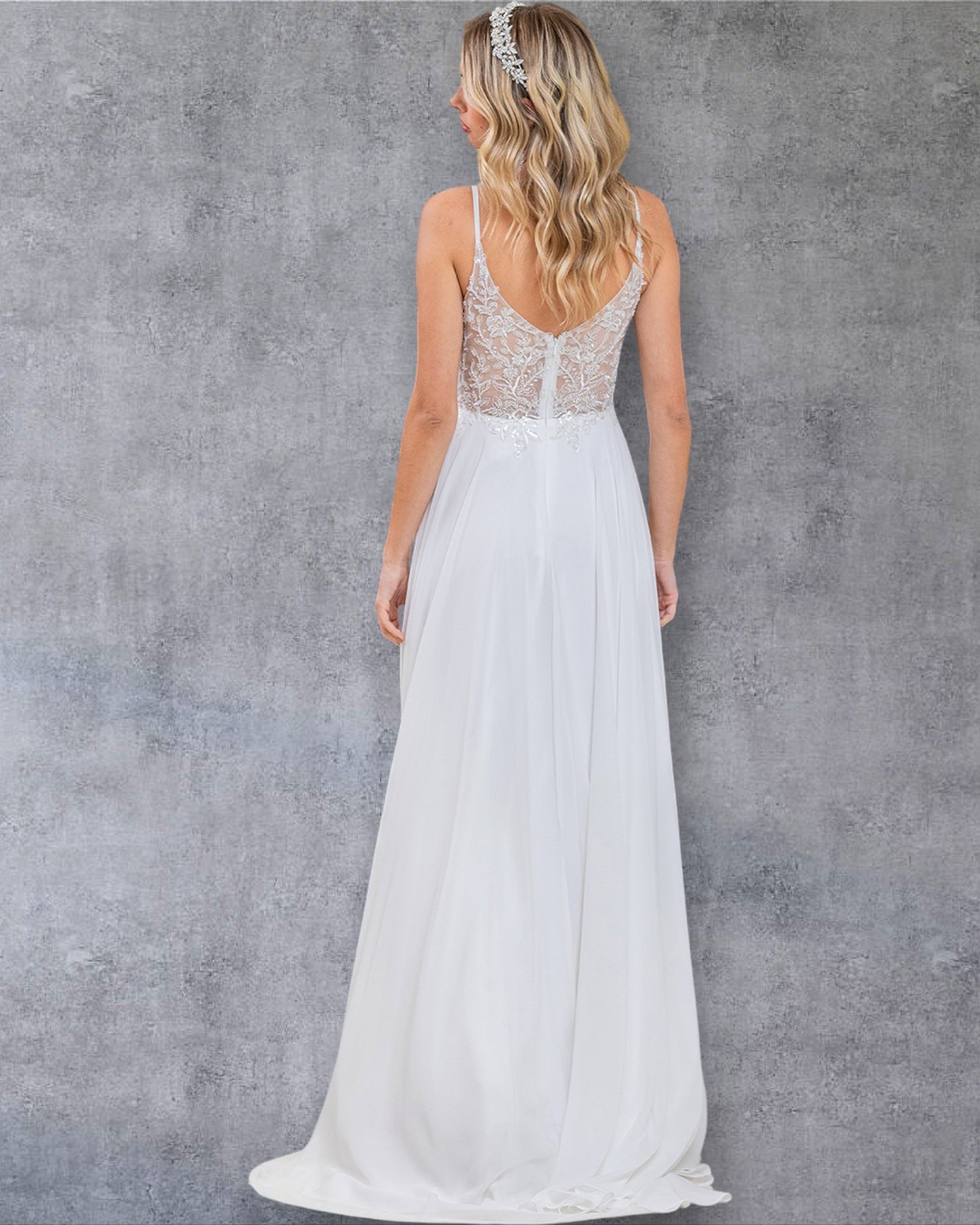 Elegante vestido de fiesta sin mangas de corte A con escote de encaje transparente y tirantes finos