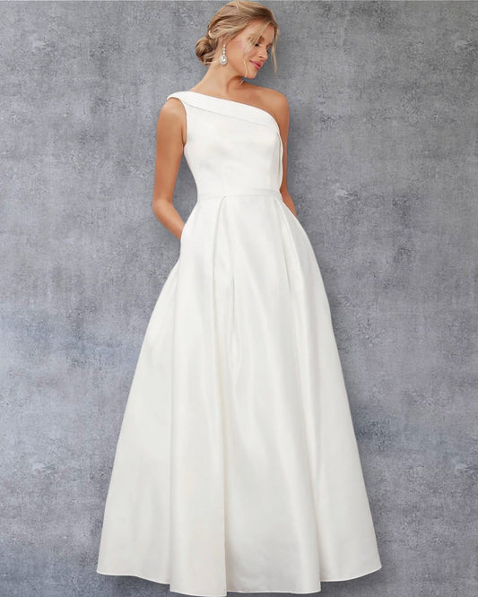 Vestido de Novia Asimétrico con Escote de Un Hombro y Falda de Mikado