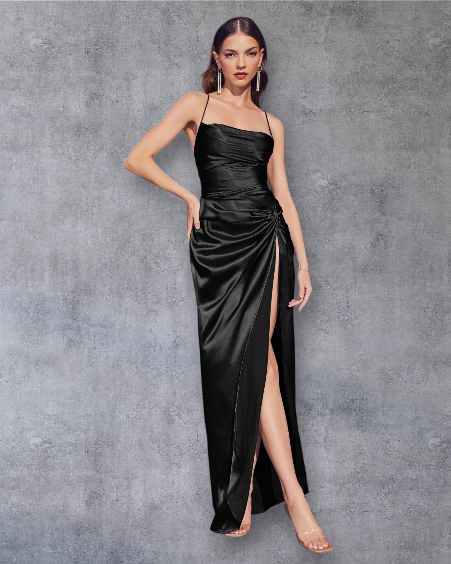 Vestido De Satén Ajustado Con Nudo