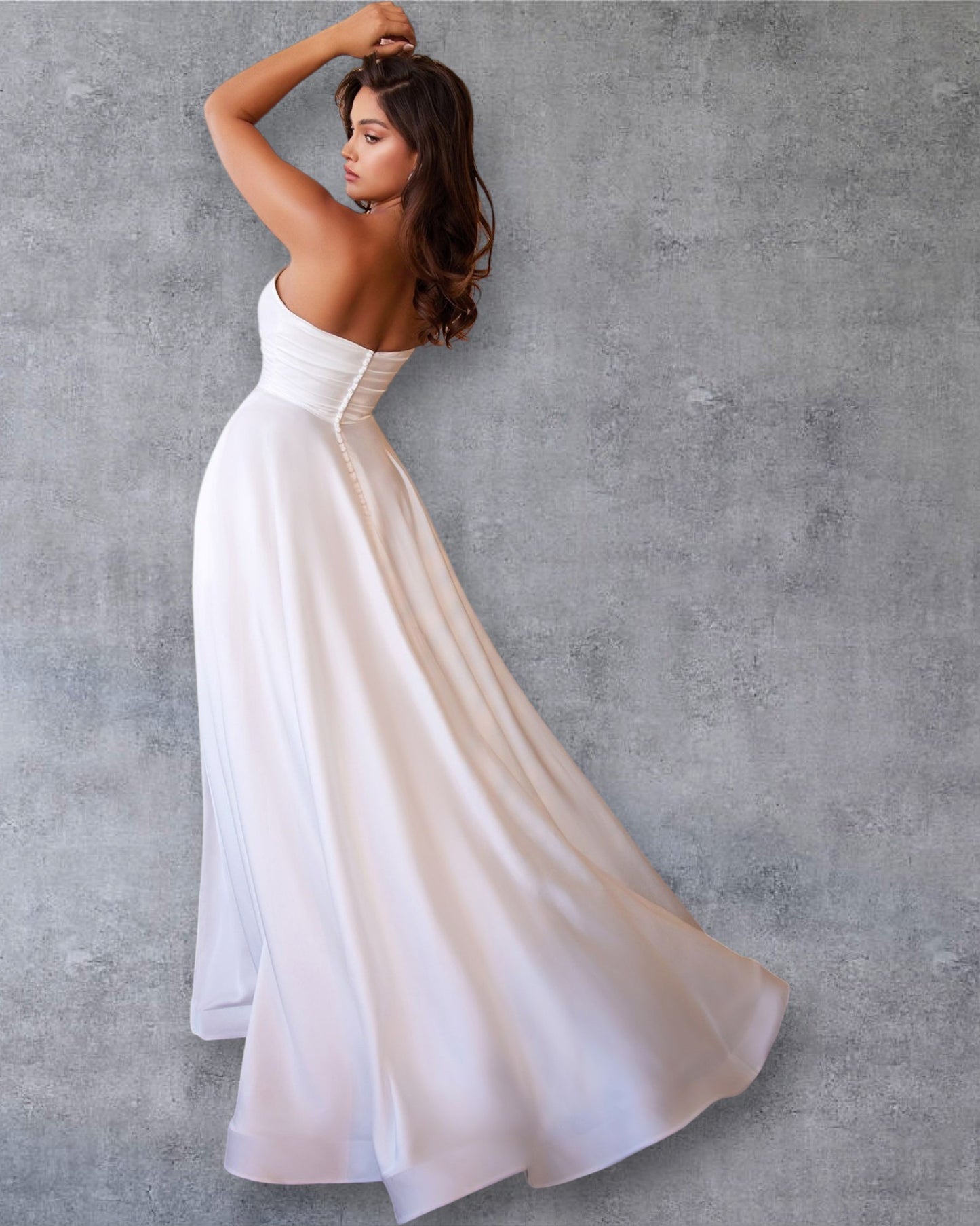 Vestido de Novia Strapless con Escote Corazón y Abertura Latera